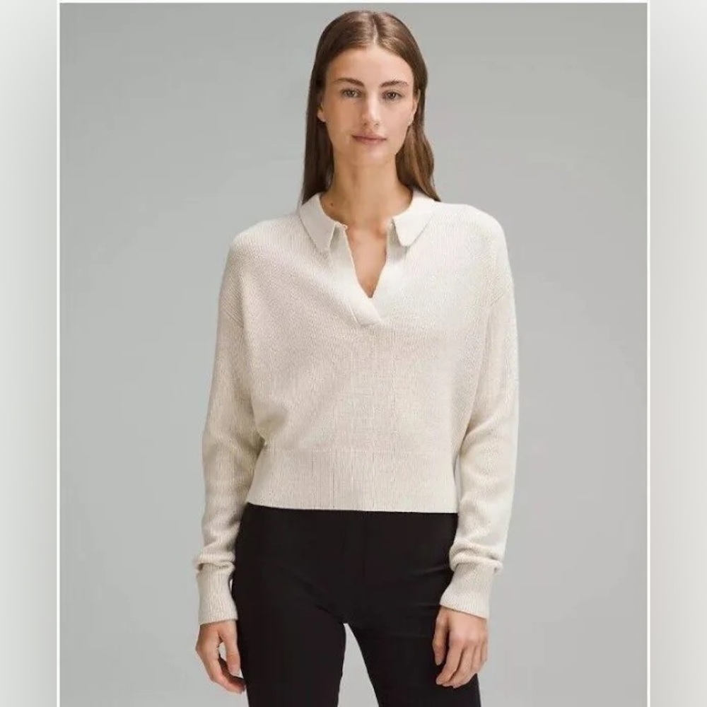 NWT! Lululemon Collared Merino Wool-Blend Sweater, XS, color weathered bone